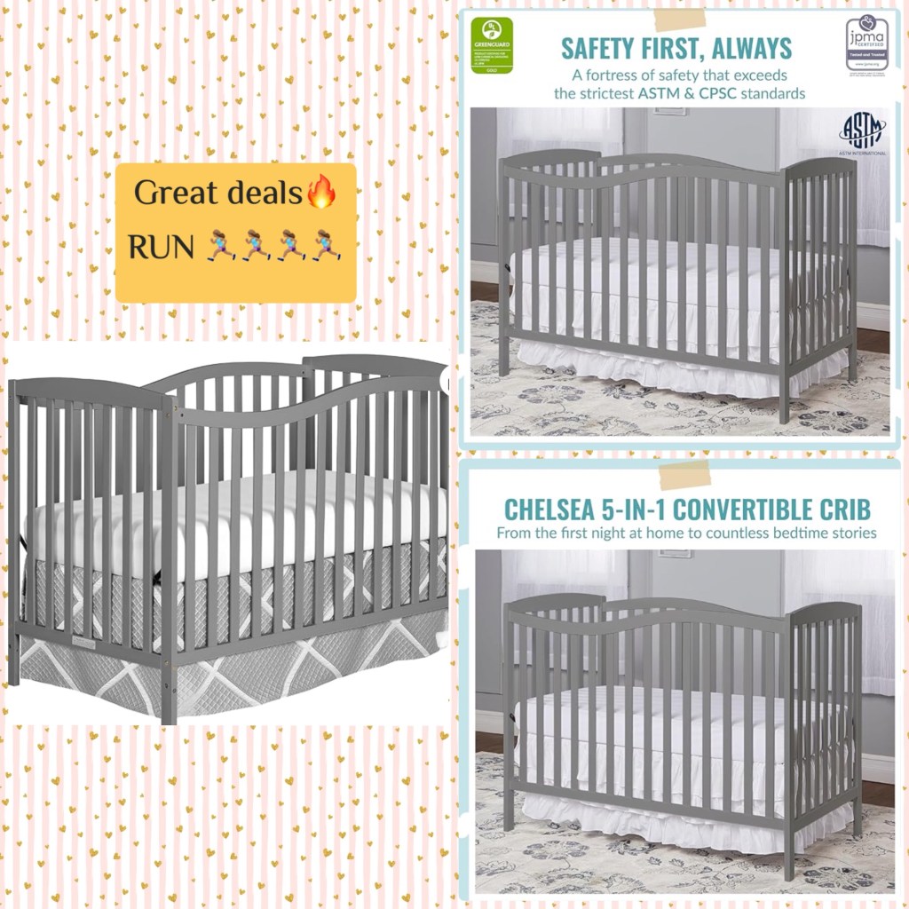 Dream On Me Chelsea 5-in-1 Convertible Crib, Steel&nbsp;Grey