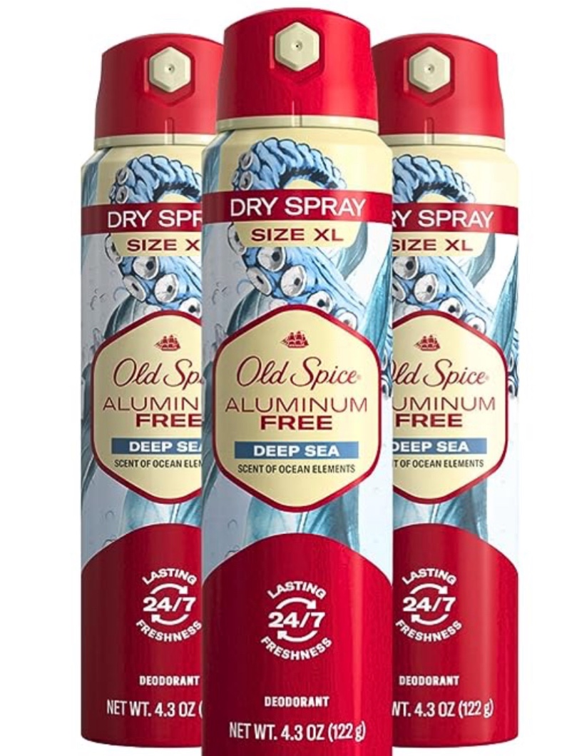 Old Spice Men’s Aluminum Free Deodorant Dry Body Spray, Deep Sea, 24/7 Odor Protection, 4.3oz (Pack of&nbsp;3)