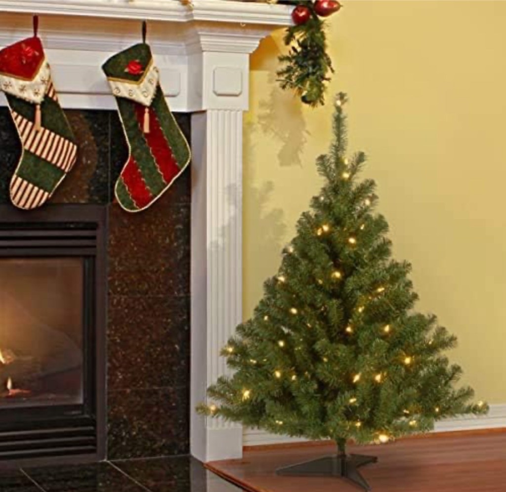 National Tree Company Pre-Lit Artificial Mini Christmas Tree, Green, Kincaid Spruce, White Lights, Includes Stand, 4&nbsp;Feet